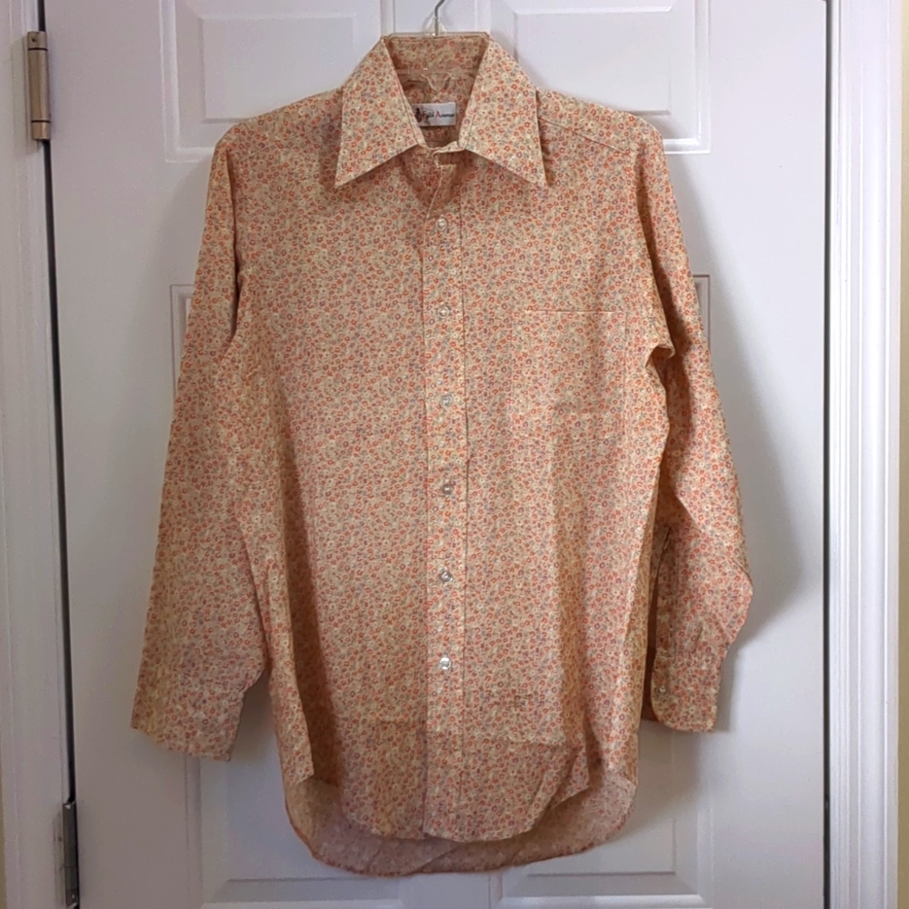 Vintage men's Fifth Avenue small floral long sleeve Disco shirt